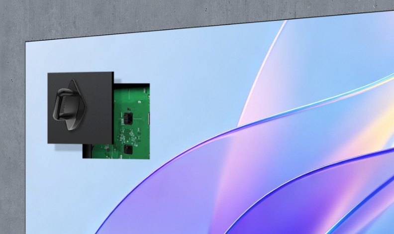 Modular LED video wall panel being installed